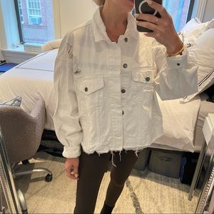 LF CarMar white denim jean jacket distressed oversized